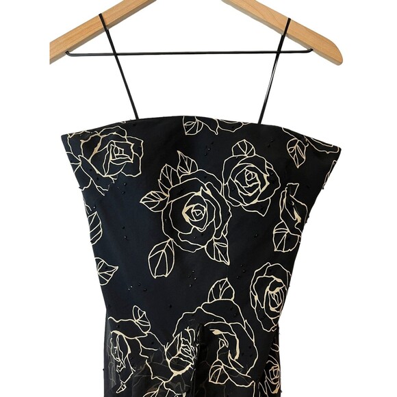 Vintage Y2K Gilar Black 100% Silk Beaded Ruffle Tiered Dress Beaded Size 4 - Picture 6 of 16